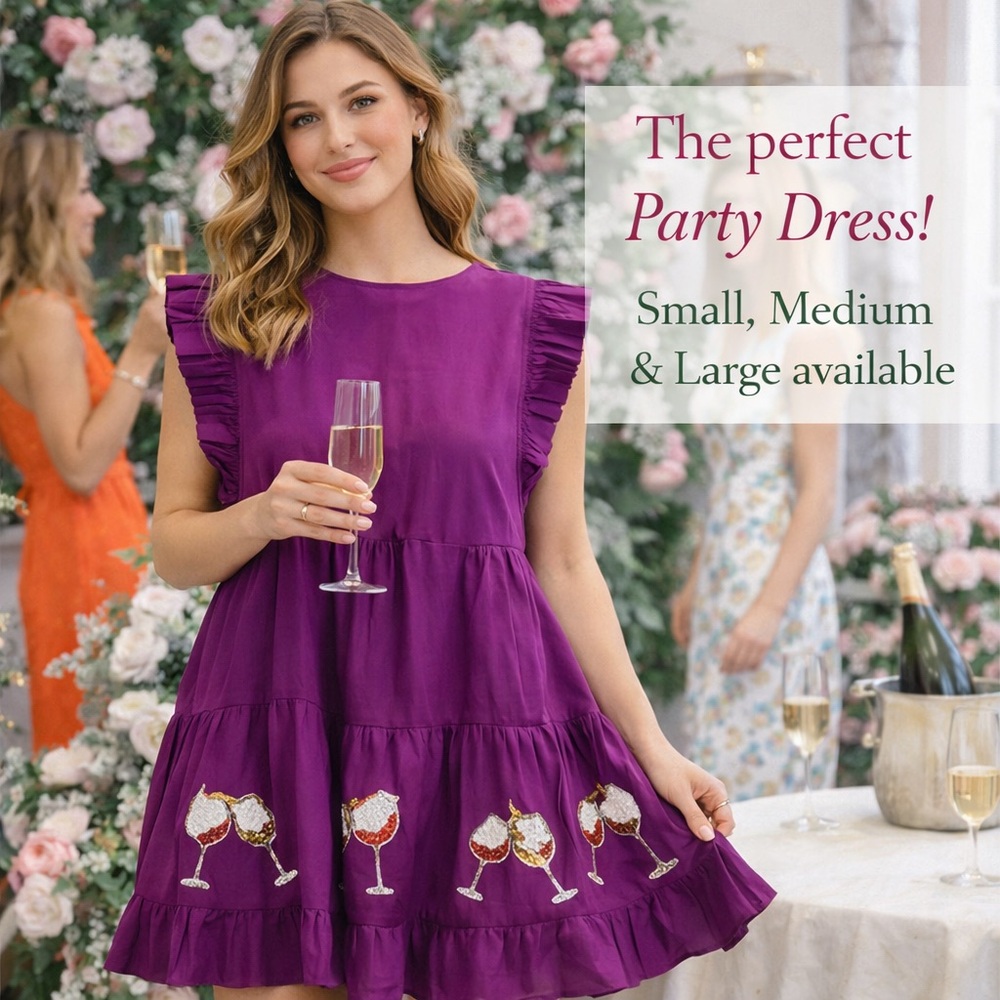 Peach Love California Purple Tiered Party Dress Wine Glass Mini S M L